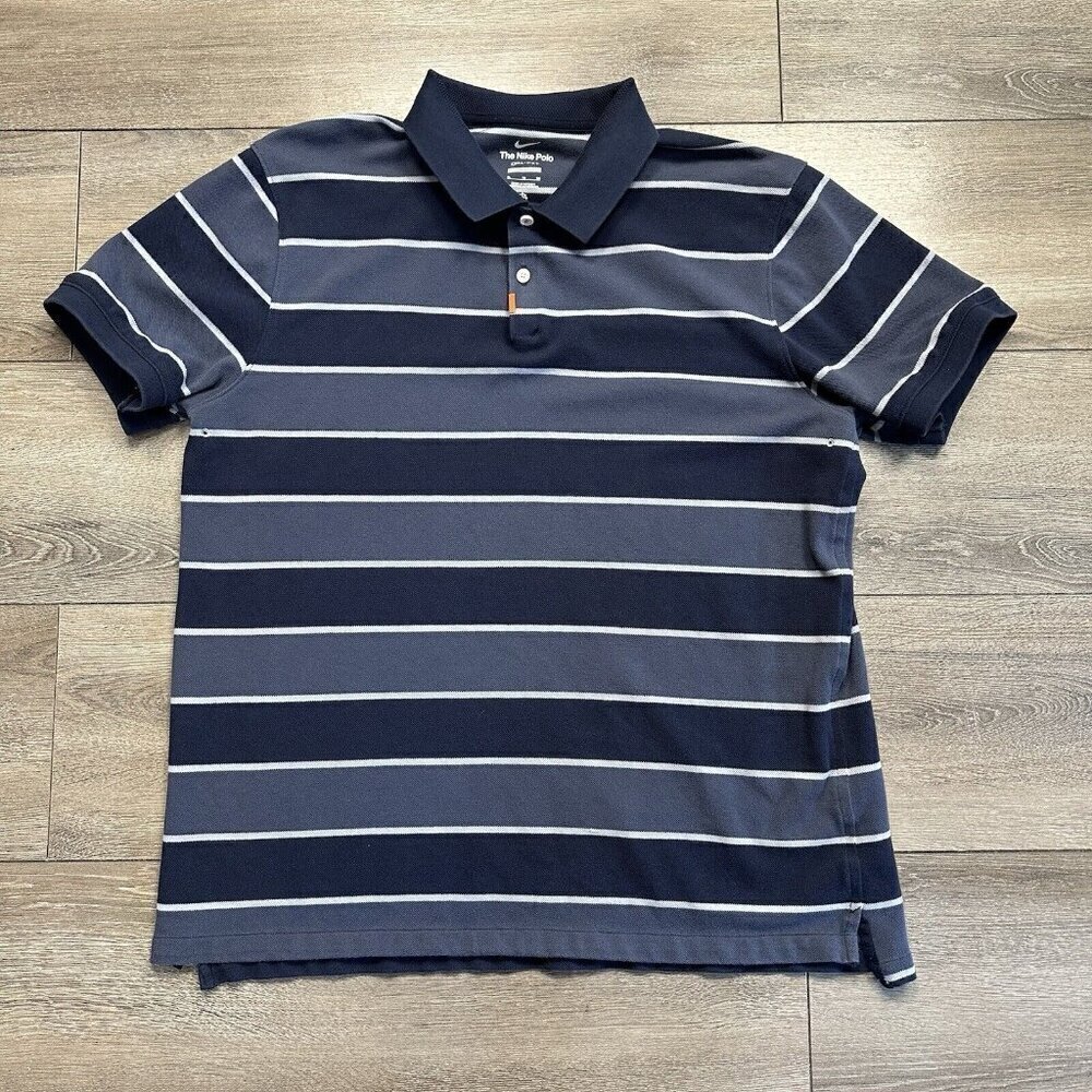 The Nike Polo Shirt Mens Size XL Slim Blue Striped Dri-Fit